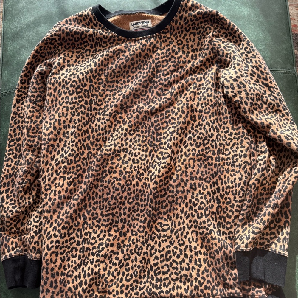Vintage 90’s Lands' End Women’s Leopard Print Sweater - Brown